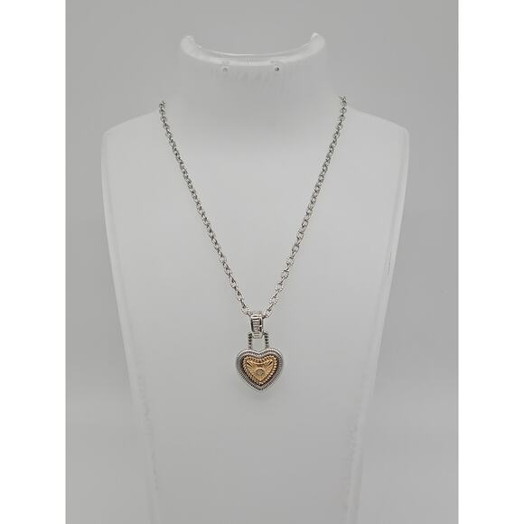 Diamonds International Diamond Heart Pendant 18" Necklace Silver Gold Finish - Picture 1 of 9
